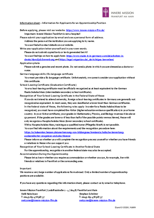 Merkblatt Initiativbewerbungen (Englisch) zum Download
