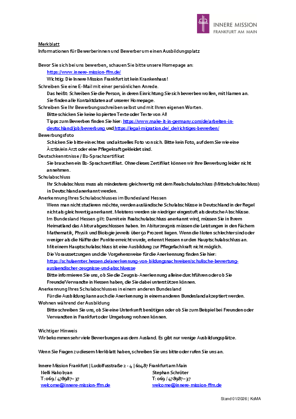 Merkblatt Initiativbewerbungen zum Download